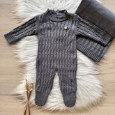 Knit Maternity Take-Home Set with Teddy Bear Detail – 2 Pieces, Graphite