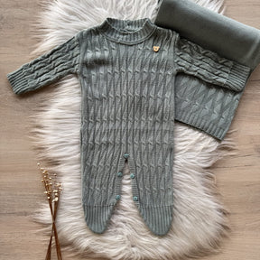 Knit Maternity Take-Home Set with Teddy Bear Detail – 2 Pieces, Sea Green