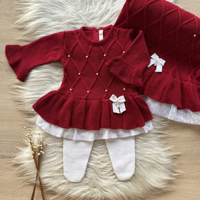 Maternity Take-Home Set with Lace Hem and Swarovski Crystals – Red