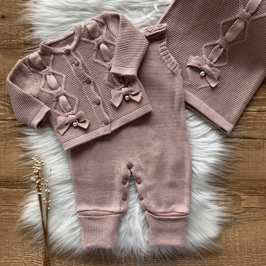 Knit and Bows Maternity Take-Home Set – 3 Pieces, Rosé