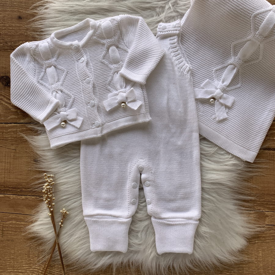 Knit and Bows Maternity Take-Home Set – 3 Pieces, White