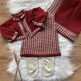 Pied de Poule Checkered Maternity Take-Home Set – 4 Pieces, Red and Nude