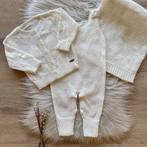 Geometric Knit Maternity Take-Home Set – 3 Pieces, Pearl