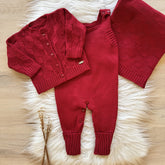 Geometric Knit Maternity Take-Home Set – 3 Pieces, Red