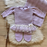 Detailed Maternity Take-Home Set with Lace Hem and Pearls – 3 Pieces, Lilac