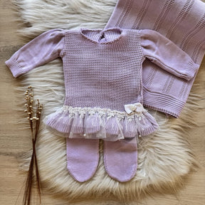 Detailed Maternity Take-Home Set with Lace Hem and Pearls – 3 Pieces, Lilac