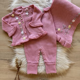 Embroidered Maternity Take-Home Set with Ruffles – 3 Pieces, Pink