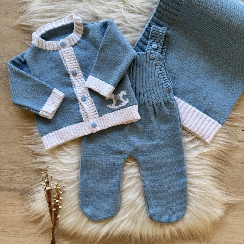 Little Horse Detail Maternity Take-Home Set – 3 Pieces, Blue