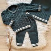 Ribbed Knit Maternity Take-Home Set with V-Neck Coat, Pants and Blanket – Green