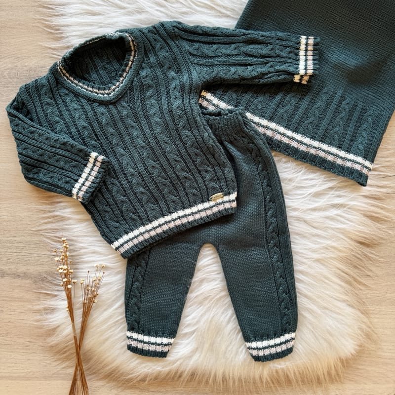 Ribbed Knit Maternity Take-Home Set with V-Neck Coat, Pants and Blanket – Green