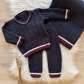 Ribbed Knit Maternity Take-Home Set with V-Neck Coat, Pants and Blanket – Deep Tone