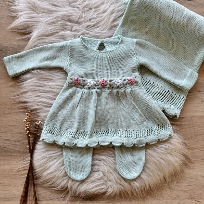 Embroidered Maternity Take-Home Set – 3 Pieces, Powder Green