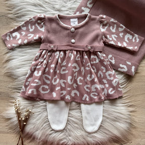 Animal Print Maternity Take-Home Set with Bow and Buttons – 3 Pieces, Rosé