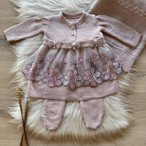 Maternity Take-Home Set with Guipure Detail – 3 Pieces, Rosé with Black Embroidery