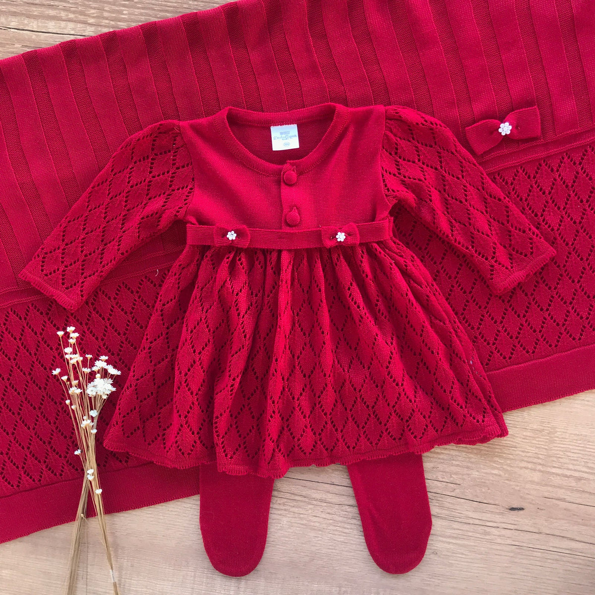 Openwork Knit Maternity Take-Home Set – 3 Pieces, Red