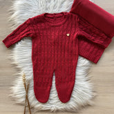 Knit Maternity Take-Home Set with Teddy Bear Detail – 2 Pieces, Red