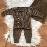 Detailed Knit Maternity Take-Home Set with Coat, Pants and Blanket – Military Green