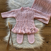 Detailed Knit Maternity Take-Home Set with Ruffled Hem – Powder Pink