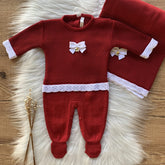 Honeycomb Knit Maternity Take-Home Set with Swarovski Crystals – Red