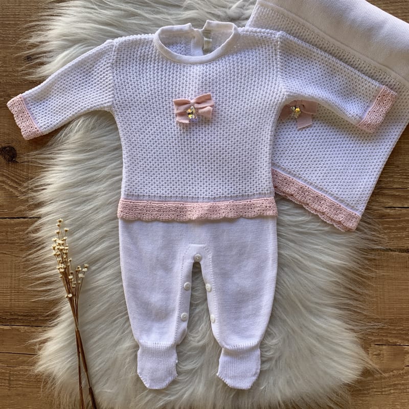 Honeycomb Knit Maternity Take-Home Set with Swarovski Crystals – White