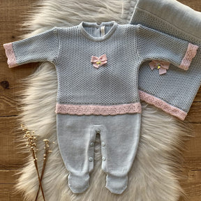 Honeycomb Knit Maternity Take-Home Set with Swarovski Crystals – Powder Blue