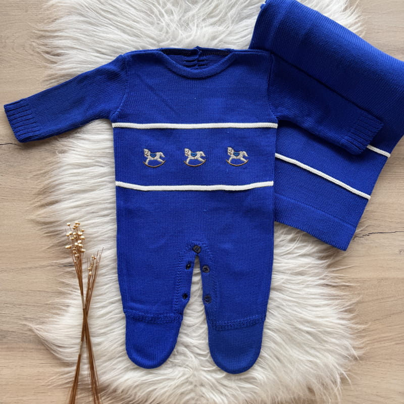 Embroidered Little Horse Maternity Take-Home Set – 2 Pieces, Bright Blue