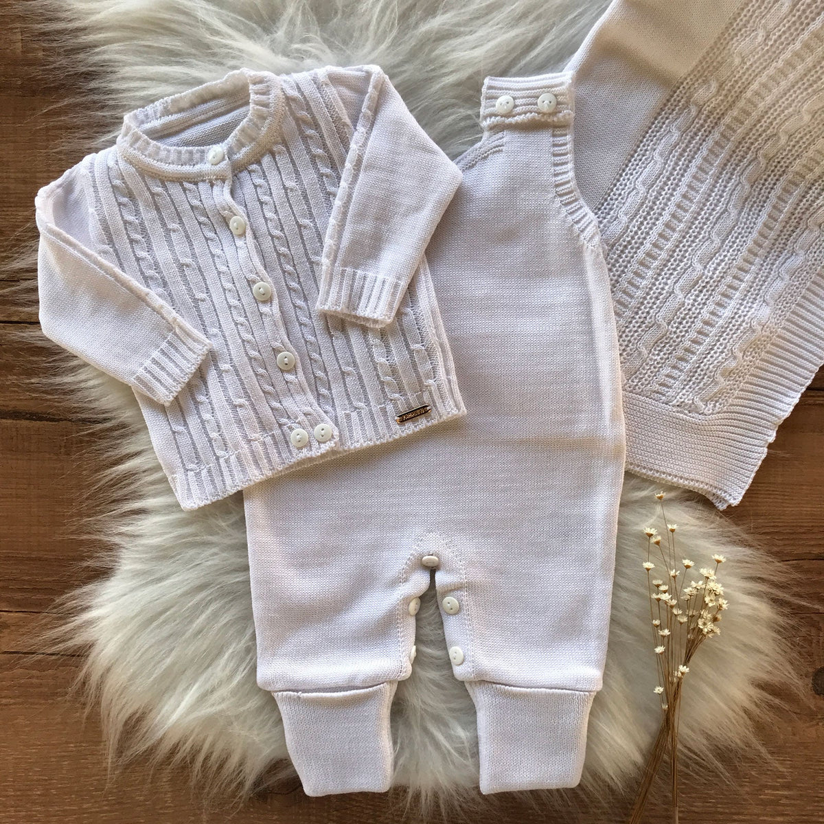 Textured Knit Maternity Take-Home Set with Coat, Romper and Blanket – White