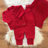 Textured Knit Maternity Take-Home Set with Coat, Romper and Blanket – Red