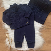 Textured Knit Maternity Take-Home Set with Coat, Romper and Blanket – Deep Tone