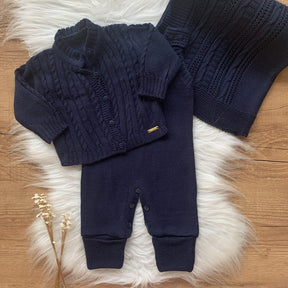 Textured Knit Maternity Take-Home Set with Coat, Romper and Blanket – Deep Tone