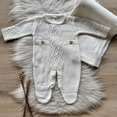 Embroidered Maternity Take-Home Set with Front Knit and Bubble Texture – 2 Pieces, Pearl