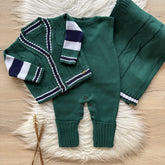 Striped Detail Coat Maternity Take-Home Set – 3 Pieces, Green