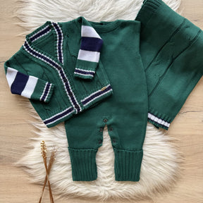 Striped Detail Coat Maternity Take-Home Set – 3 Pieces, Green
