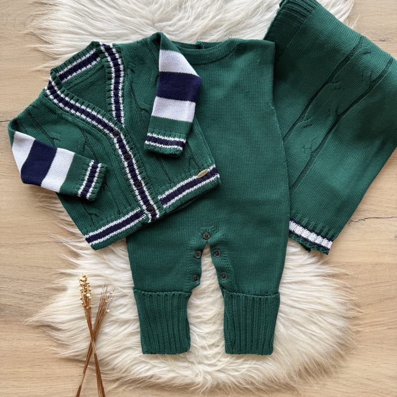 Striped Detail Coat Maternity Take-Home Set – 3 Pieces, Green