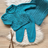 Wavy Knit Coat Maternity Take-Home Set with Collar – 3 Pieces, Turquoise