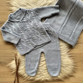 Wavy Knit Coat Maternity Take-Home Set with Collar – 3 Pieces, Powder Blue