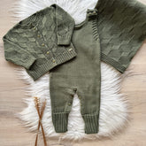 Geometric Knit Maternity Take-Home Set – 3 Pieces, Olive Green