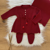 Bow and Pom-Pom Maternity Take-Home Set – 3 Pieces, Red