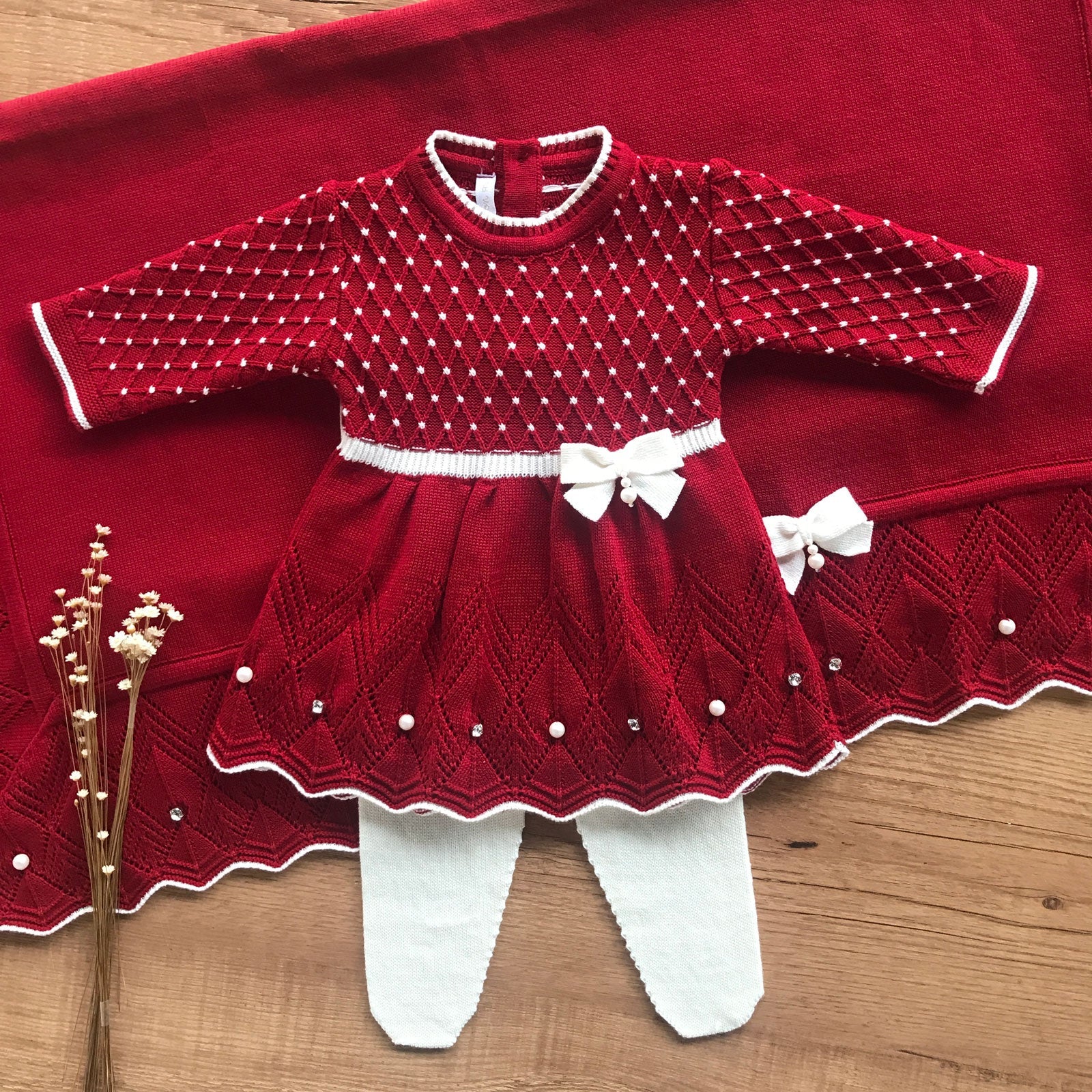 Smocked Maternity Take-Home Set with Red Swarovski Crystals