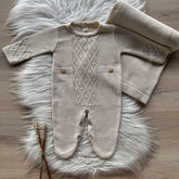 Embroidered Maternity Take-Home Set with Front Knit and Bubble Texture – 2 Pieces, Beige