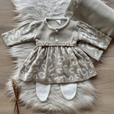 Animal Print Maternity Take-Home Set with Bow and Buttons – 3 Pieces, Beige