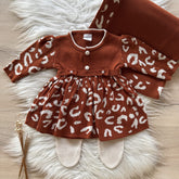 Animal Print Maternity Take-Home Set with Bow and Buttons – 3 Pieces, Terracotta