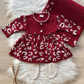 Animal Print Maternity Take-Home Set with Bow and Buttons – 3 Pieces, Red