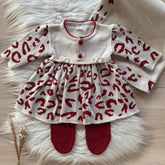 Animal Print Maternity Take-Home Set with Bow and Buttons – 3 Pieces, Beige and Red