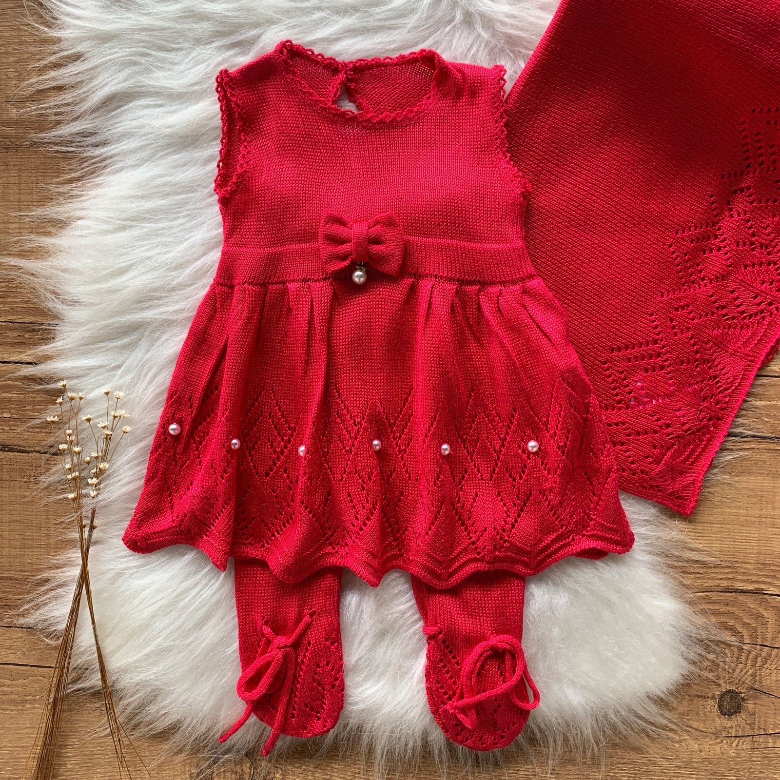 Bow and Pearls Maternity Take-Home Set – 3 Pieces, Coral