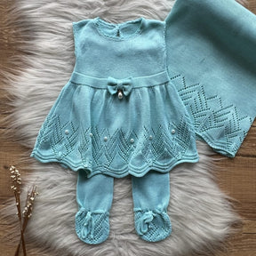 Bow and Pearls Maternity Take-Home Set – 3 Pieces, Blue