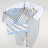 Versailles Boys’ Knit Baby Maternity Take-Home Set – 5 Pieces, Includes Personalized Bodysuit – Gray