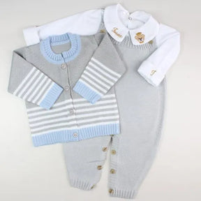 Versailles Boys’ Knit Baby Maternity Take-Home Set – 5 Pieces, Includes Personalized Bodysuit – Gray