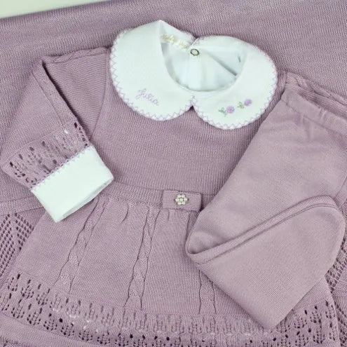 Helena Girls’ Knit Baby Maternity Take-Home Set – 7 Pieces, Includes Hand-Personalized Bodysuit – Lilac