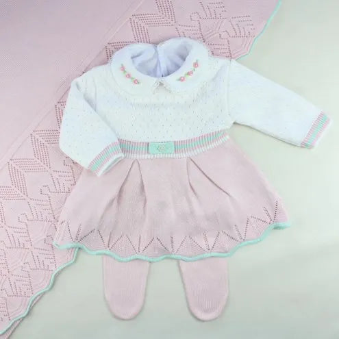 Gabriele Girls’ Knit Baby Maternity Take-Home Set – 7 Pieces, Includes Embroidered Bodysuit – Rose Potpourri